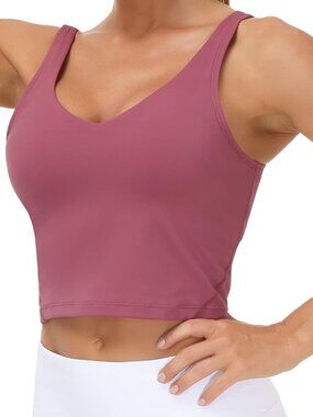 👑 Women's Rose Red Sports Bras Longline Wirefree Padded Medium Cropped Tops